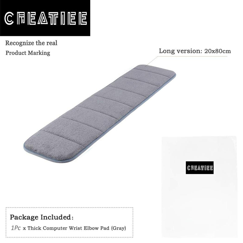 Upgraded Computer Wrist Elbow Pad, Creatiee Premium Memory Cotton Desktop Keyboard Arm Rest Support Mat for Office Desktop Working Gaming - Less Elbow Pain(Long-Sized, 7.9 x 31.5 inch)(Gray) Gray