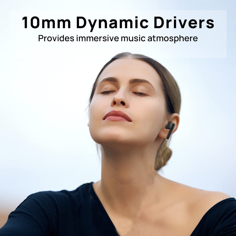 True Wireless Earbuds, Bluetooth 5.1 Active Noise Cancelling Headphones, Sliding Design Charging Case 500mAh, IPX4 Waterproof, Deep Bass Built-in Mic Call for Business & Sports - Black