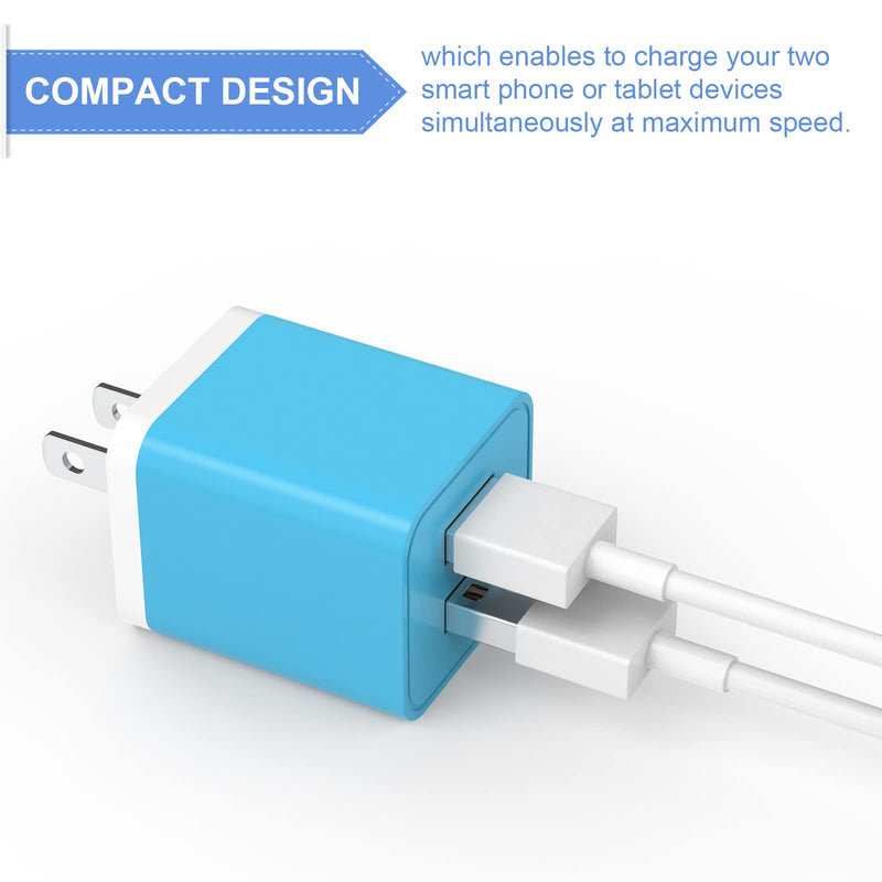 6Pack USB Wall Charger, iGENJUN 2.4A Dual USB Port Cube Power Plug Adapter Fast Phone Charger Block Charging Box Brick for iPhone 15/15 Pro/15 Pro Max/14, Samsung Galaxy, Pixel, LG, Android-Colorful Colorful