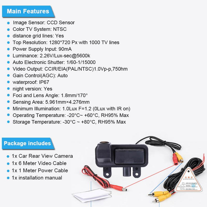 Super Pro HD Car Reversing System Parking Assistance -Waterproof Trunk Handle Reversing Camera, for Mercedes Benz E Class W210 W211 W212 C207 W207 E200 E200L E260 E300 E300L E350 E63 Trunk Handle 18mm Len Camera LS8008 = 38*88mm