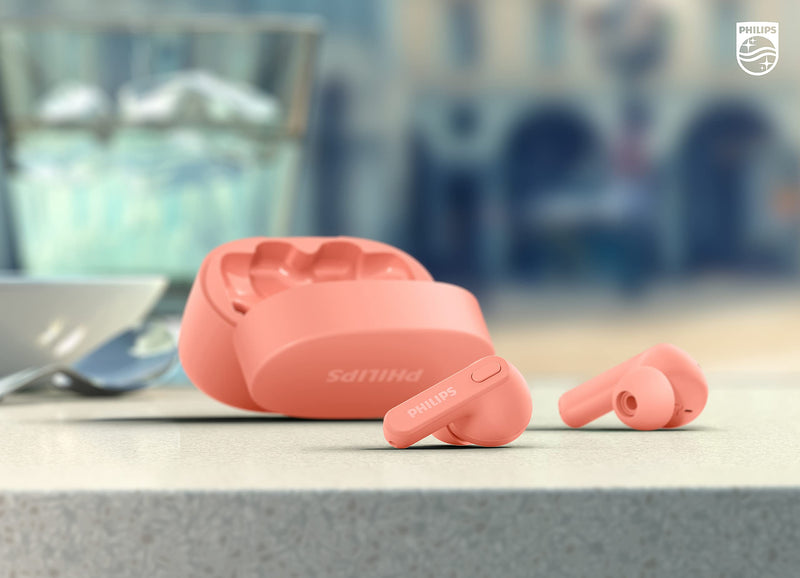 Philips T2206 True Wireless Headphones with IPX4 Water Resistance and Super-Small Charging case Peachy Pink One size fits all In-Ear with Tip