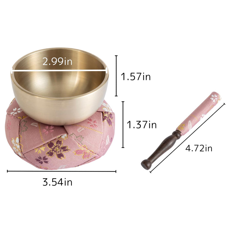 Orin Bell Japanese Buddhist Bell,Mat,bar Set Made in Japan Takaoka, Pink,2.99inch