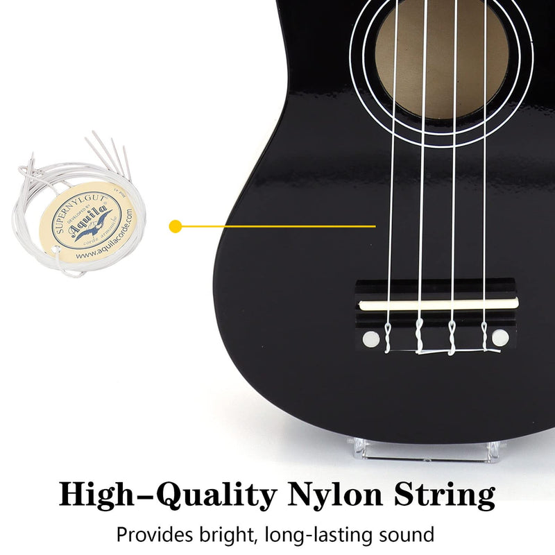 21 inch Soprano Ukulele Basswood Acoustic Mini Guitar for Beginner Starter with Case Strap Tuner Picks Strings Primary Tutorial Black