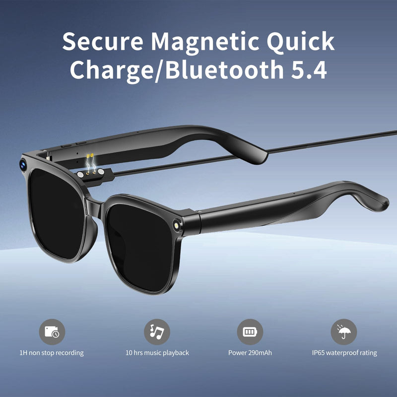 Smart Glasses with Camera, 8MP HD Anti-Shake Camera Glasses, 1080P Video Recording Dual Mic Sunglasses, Real Time Translation, Built-in ChatGPT Voice Assistant, Open-Ear Audio for Travel&Outdoor