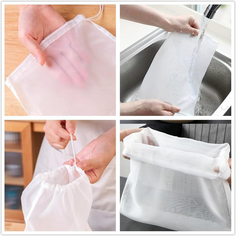 Firavggu Pack of 3 Filter Bags Strainer Bags 200 Micro Press Bags 20 x 30 cm / 30 x 45 cm Brew Bag Nylon Hop Filter Beer White Press Bag Filter Cloth Squeezing Cloth Nut Milk Bag for Fruit Press Wine 200 Micro/ 20*30cm/30*45cm