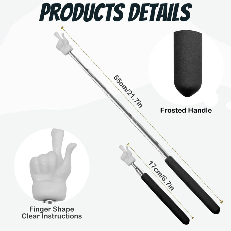 2Pcs Telescopic Teachers Pointer, Extendable Hand Pointer Finger Pointer Stick, Mini Retractable Classroom Pointer for Elementary School Kindergarten Teacher, Classroom Supplies (Black) 2PCS
