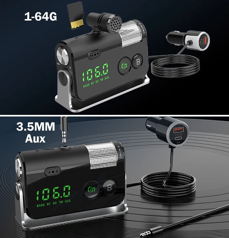 [AUSTRALIA] - WYYHAA Bluetooth Car Adapter, Blutu para Carros with 2 Microphones & QC3.0 +Type-C PD 18W HiFi Bass Supports Hands-Free Calling, Siri Google Assistant, TF Card AUX Output Silver 