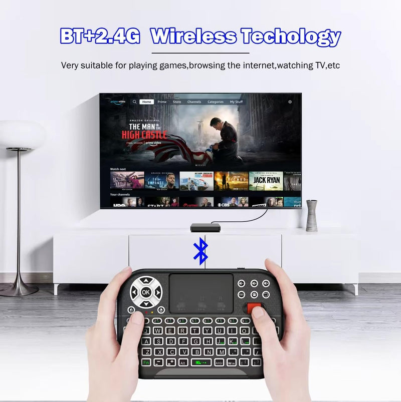 2.4G USB Dongle Mini Keyboard Mouse Combo RGB Backlit Touch Scroll Remote for Samsung LG Sony TCL Smart TV Fire Stick Roku Apple TV Windows Laptop iPad Android Box HTPC Bluetooth Supported Black