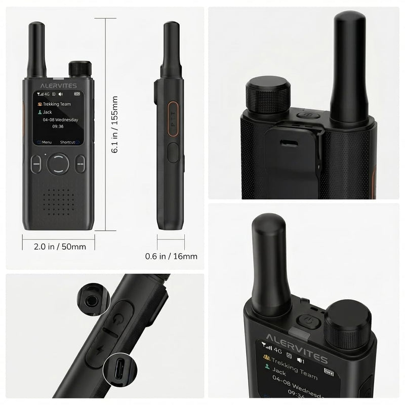 POC-AT1 4G/5G Network Radio, [White/Black] Global Range Walkie Talkie with Screen, Type-C Fast Charging, No Distance Limit PoC Radio for Hotels, Security, Road Trips Gray
