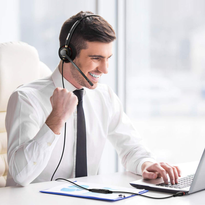USB Headset with Microphone Noise Cancelling & Audio Controls Ultra Comfort USB Headphone for Computer Laptop Pc Business Skype UC Webinar Call Center Office Black-Monaural
