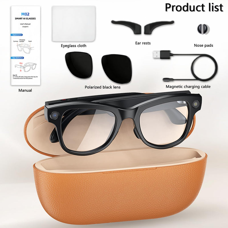 AI Smart Glasses with Real-Time Language Translation & 4K Camera | ChatGPT Powered Voice Assistant, Open Ear Headphones, Object Recognition & 3600mAh Charging Case for Travel & Content Creation