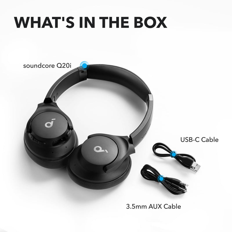 Soundcore by Anker Q20i Hybrid Active Noise Cancelling Headphones, Wireless Over-Ear Bluetooth, 40H Long ANC Playtime, Hi-Res Audio, Big Bass, Customize via an App, Transparency Mode BLACK