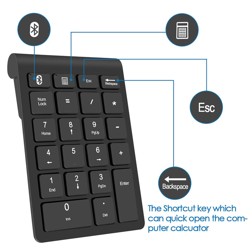 Bluetooth Wireless Number Pads, Numeric Keypad 22 Keys Portable Financial Accounting 10 Keys Number Keyboard Extensions for Laptop, PC, Desktop, Surface Pro, Notebook