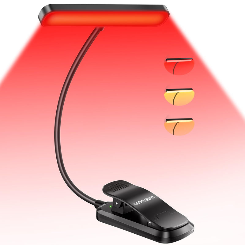 Glocusent USB Rechargeable Book Light with 3 Modes Red Light