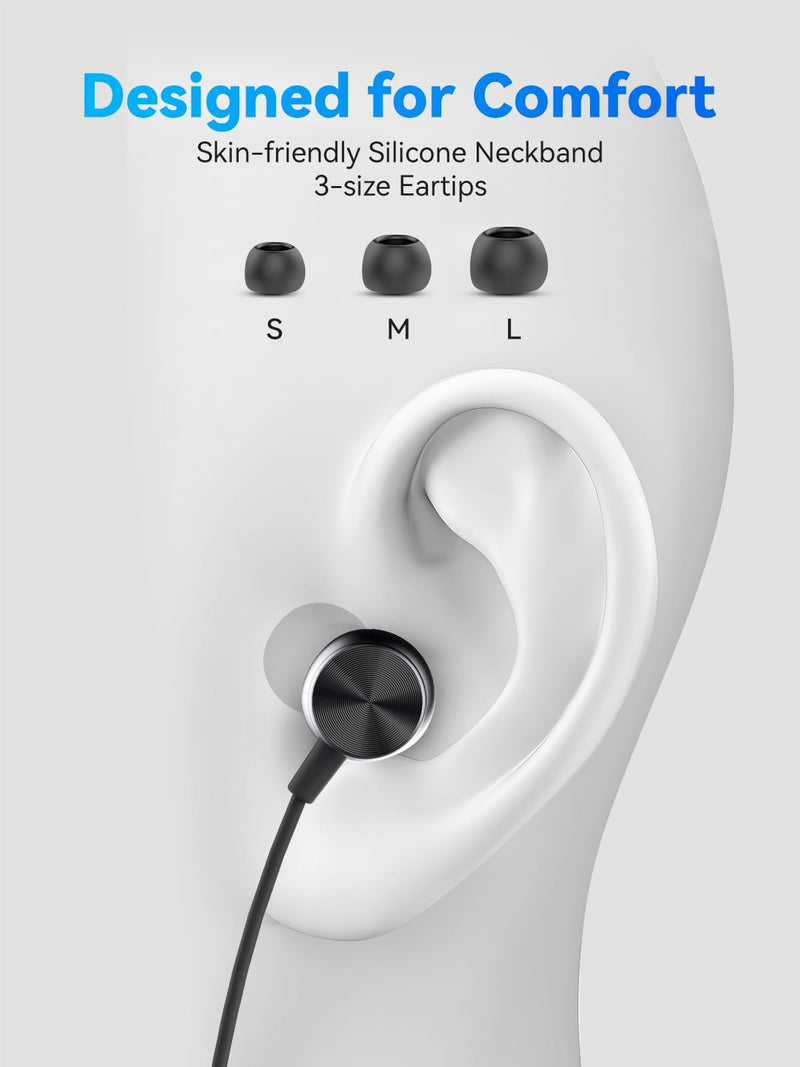 Bluetooth Neckband Headphones, Wireless Earbuds with Mic, 60H, IPX5 | 60H Playtime, IPX5 Sweat & Water Resistance, Bluetooth 5.4, Magnetic Neckband, S/M/L Ear Tips, Call Noise Reduction