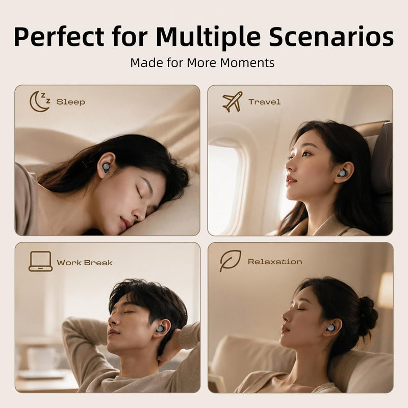 NE92 Sleep Ear Buds Adaptive Noise Cancelling Earbuds Bluetooth 6.0 Wireless Headphones 40H Playtime Hi-Fi Stereo Sound Mini Invisible Earplugs for Side Sleepers Small Earphones for Work/Hiking/Travel Black