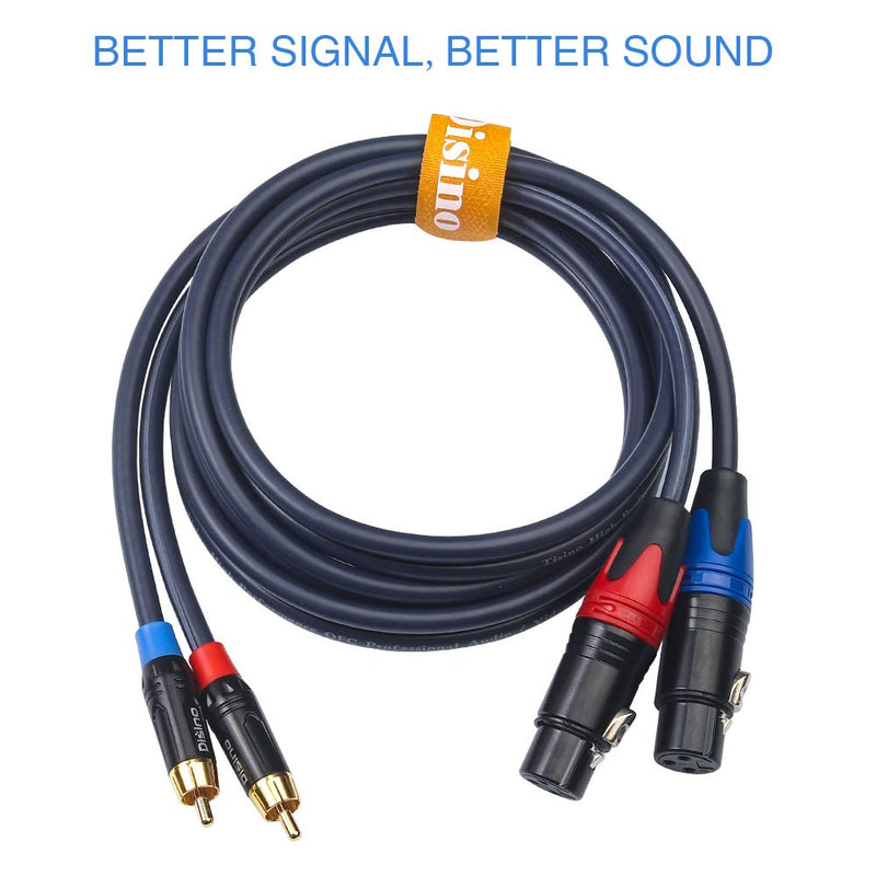 Disino Dual Female XLR to Dual RCA Cable, Heavy Duty 2-XLR Female to 2 RCA/Phone Plug Male HiFi Stereo Audio Connection Microphone Cable Interconnect Lead Wire - 10 Feet /3 Meters