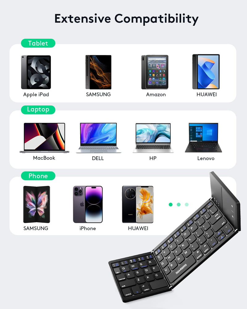 Samsers Foldable Bluetooth Keyboard with Touchpad - Portable Wireless Keyboard with Holder, Rechargeable Full Size Ultra Slim Pocket Folding Keyboard for Android Windows iOS Tablet & Laptop - Black BT x 1