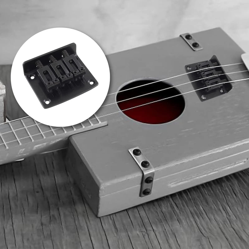Black Adjustable 3 String Guitar Bridge, Metal Fixed Top Load Guitar Tailpiece Guitar Fixed Bridge Hardtail Saddle Bridge Guitar Parts for 3 String Guitar