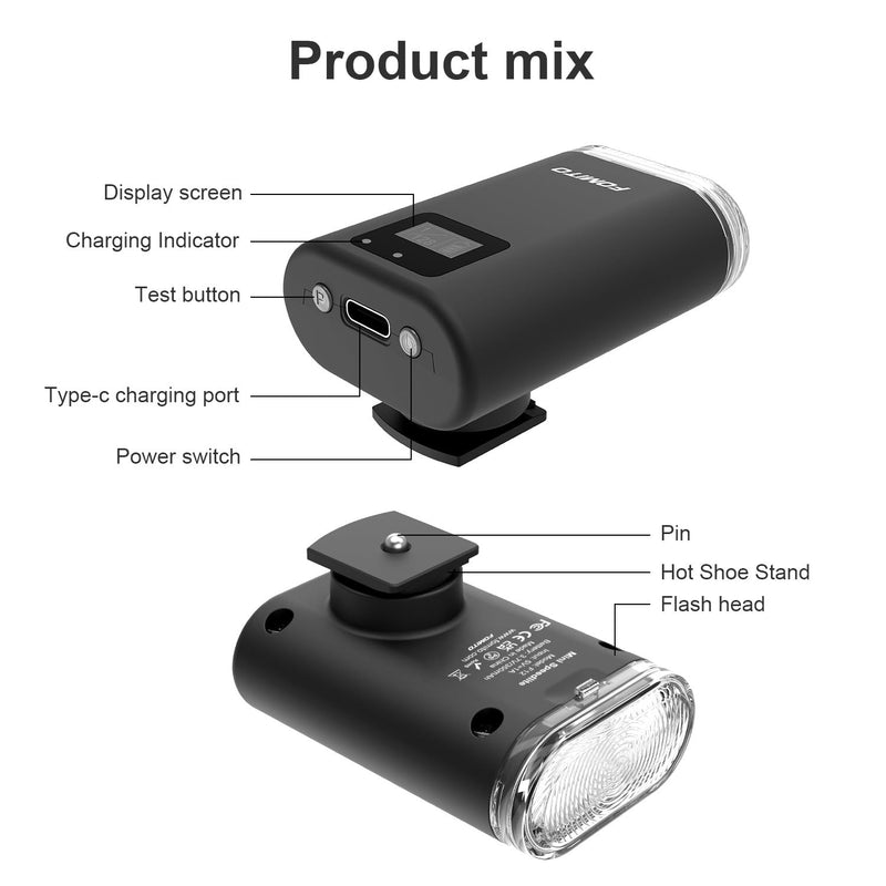 F12 Mini Camera Flash Speedlite for Canon/Nikon/Fuji/Sony/Ricoh GR3/GR3X Digital Film Cameras, Portable Mini Hot Shoe Flashlight for DSLR Cameras Grey F12-grey