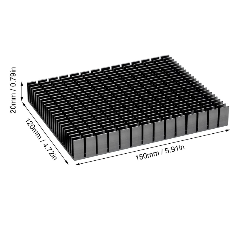 Eujgoov Aluminium Heat Sink, 150 x 120 x 20 mm, Heatsink Cooling for CPU Power Amplifier PCB Board (Black)