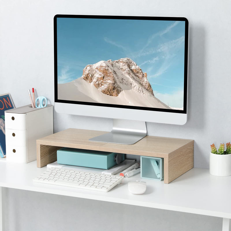 TEAMIX 2 Pack Maple Monitor Stand Riser and 1 Pack 20 inch Maple Monitor Stand Riser for Computer Desk Home Office Organization.