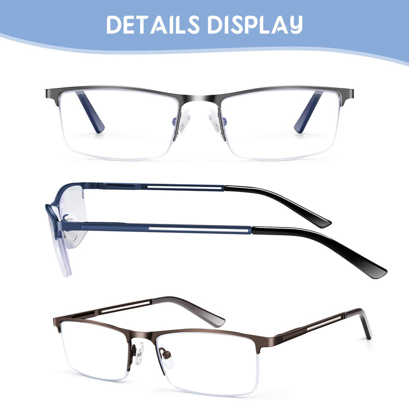 Blue Light Blocking Reading Glasses for Men, Half Frame Metal Readers Spring Hinge Eyeglasses Anti Eyestrain/Glare/UV 5 Pack Mix Color 1.5 x