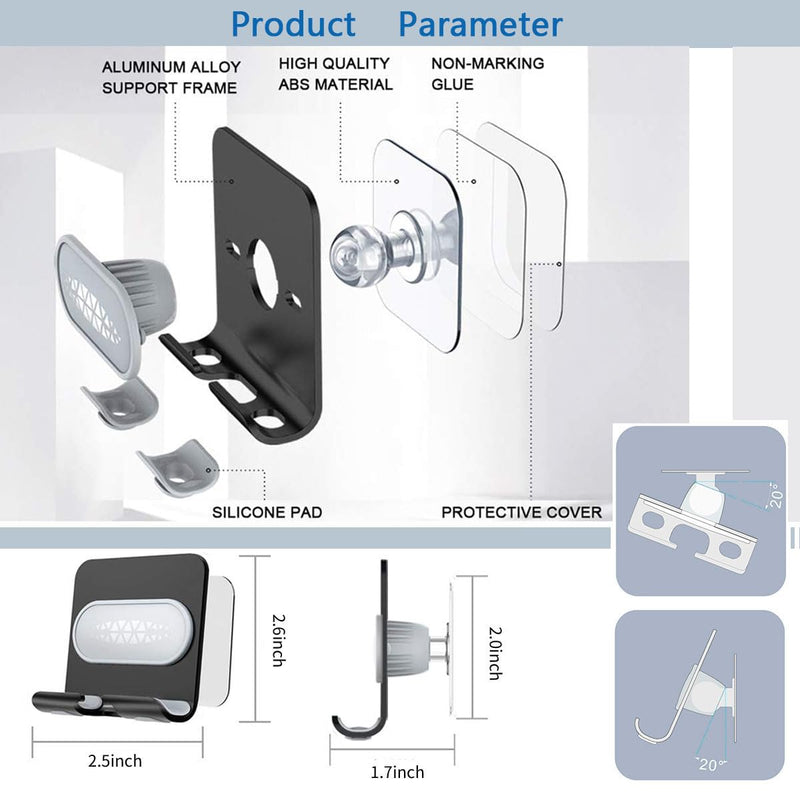 Shower Phone Holder with 2PCS Adhesive Stickers,Wall Mount Phone Stand for Bathroom,Kitchen,Office and More,Compatible with Smartphone(Black-Gray) Black-Gray
