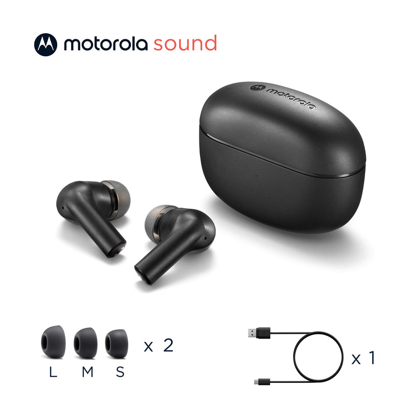 Motorola Sound Moto Buds 500 ANC True Wireless Earbuds, IPX4 Water Resistant Touch Control Ear Buds with Dual Noise Cancelling Microphone, Charging Case, Black