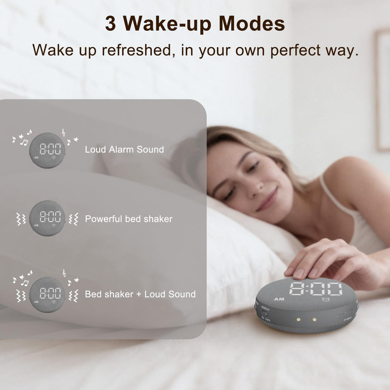 [AUSTRALIA] - SolaceRise Super Loud Alarm Clock for Heavy Sleepers: Vibrating Digital Auto-Dim Clock with Bed Shaker for Hearing Impaired - Portable Rechargeable Battery for Bedroom Travel Dorm - Gray 