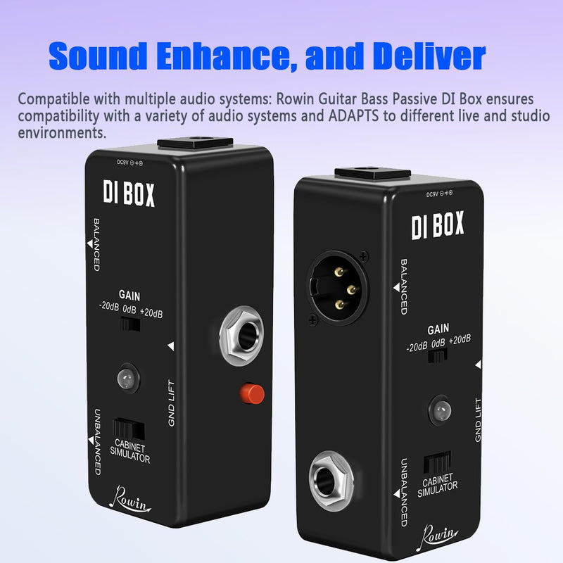 Rowin Guitar Bass Passive DI Box Instrument to Balanced and Unbalanced Micro Direct Box Pedal