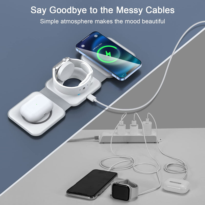 Wireless Charger 3 in 1,RTOPS Magnetic Travel Wireless Charging Station Multiple Devices,GaN 3 in 1 Charging Station,Compatible for iPhone15/14/13/12/Pro/Max,iWatch,AirPods 3/2/Pro(Adapter Includes) white
