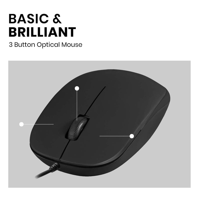 Perixx PERIMICE-201 Wired USB Optical 3 Button Mouse with 800 DPI and Illuminated Wheel, Black USB Optical Mouse