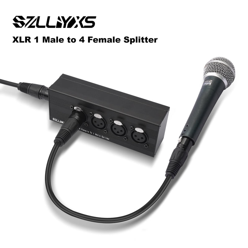 3 Pin XLR 1 Male to 4 Female Splitter,4 in to 1 Out Aduio Box,4WAY Four-Input and one-Output Parallel Connection Adapter,Four Microphone inputs Converted to one Output 1 Male to 4 Female Adapter