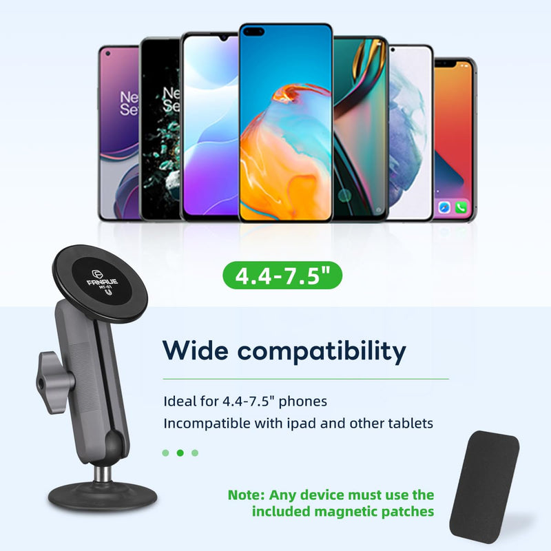 FANAUE SC-03T9 Car Mount Compatible with RAM Mount B Size Ball Head, Magnetic Phone Holder for Dashboard, Windshield & Other Car Accessories - 4.7 to 7.5 inch Smartphones