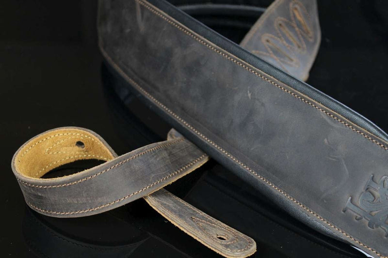 3.25" Wide Lightly Distressed Dark Brown Dual Padded Leather Guitar and Bass Strap IL-5DBrn