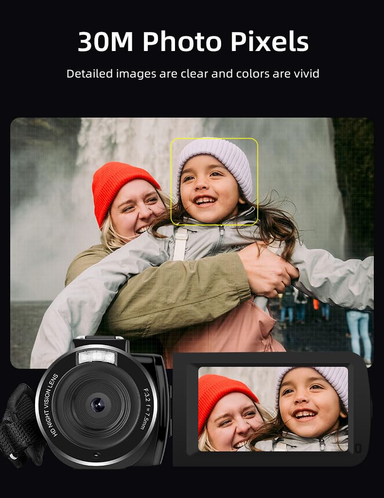 ORDRO Video Camera Camcorder Full HD 1080P 30FPS 30MP, IR Night Vision Vlogging Camera Recorder for YouTube 3.0 Inch IPS Screen 18X Zoom Camcorders with 16G SD Card, 2 Batteries Remote Control