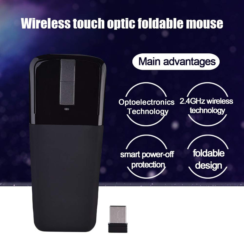 USB Foldable Wireless Touch Mouse, Arc Touch Mouse Mice with USB Receiver for PC/Laptop/Smart TV, Stylish Appearance(Black)