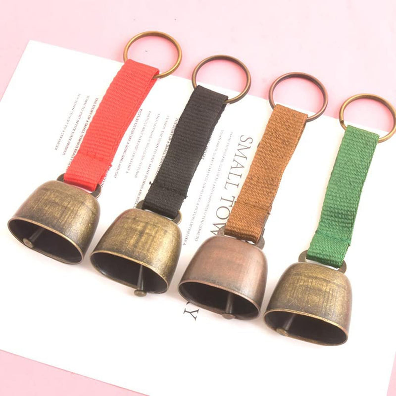 2 Pack Small Cow Bell for Dog Collar, Loud Bear Bells with Leather Button Strap, Cow Horse Sheep Grazing Copper Bells, Pet Brass Bells Tracker Noise Maker, Bronze Bell for Crafts Black