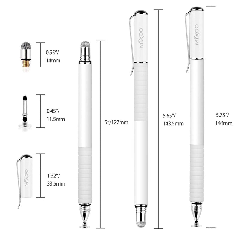 Mixoo Stylus Pens for Touch Screens - Disc & Fiber Tip 2 in 1 High Sensitivity Universal Stylus for iPad, iPhone, Tablets and Other Capacitive Touch Screens (Black/White) Black/White