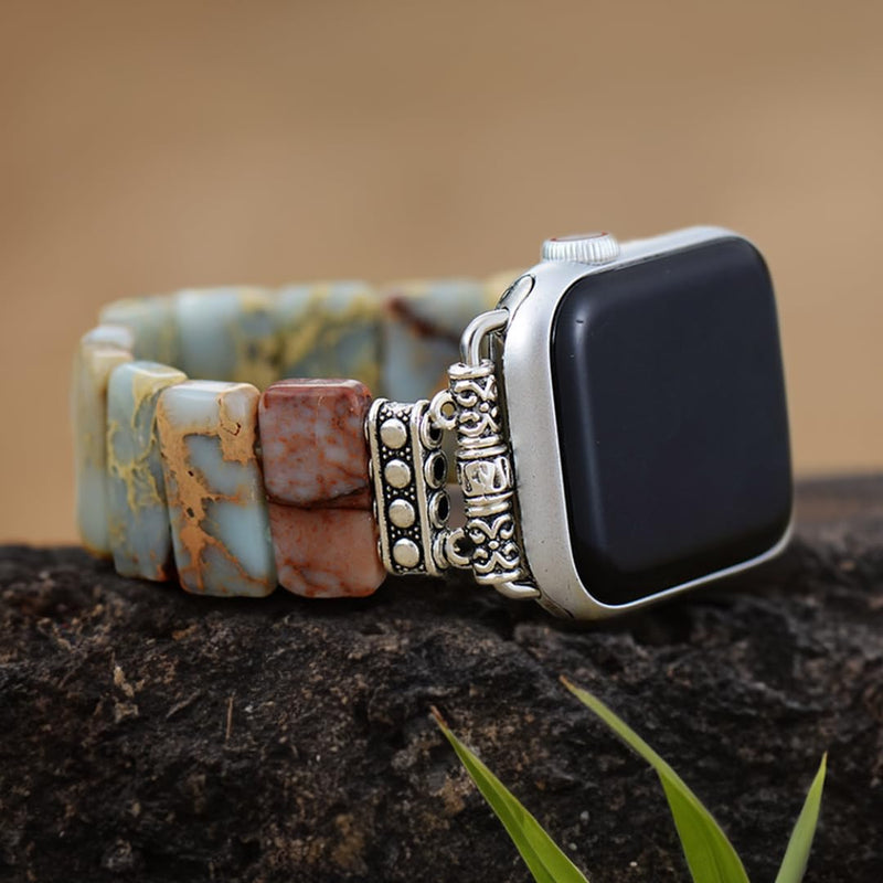 Cape Diablo Smart Watch Band for Women - Handmade Gemstone Strap - Compatible with 38mm-45mm Apple Faces, Earth Tibetan