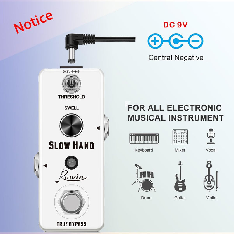 Rowin Digital Slow Hand Guitar Pedal Slow Gear Combine Reverb or Delay for Electric Guitar Bass True Bypass (LEF-326)