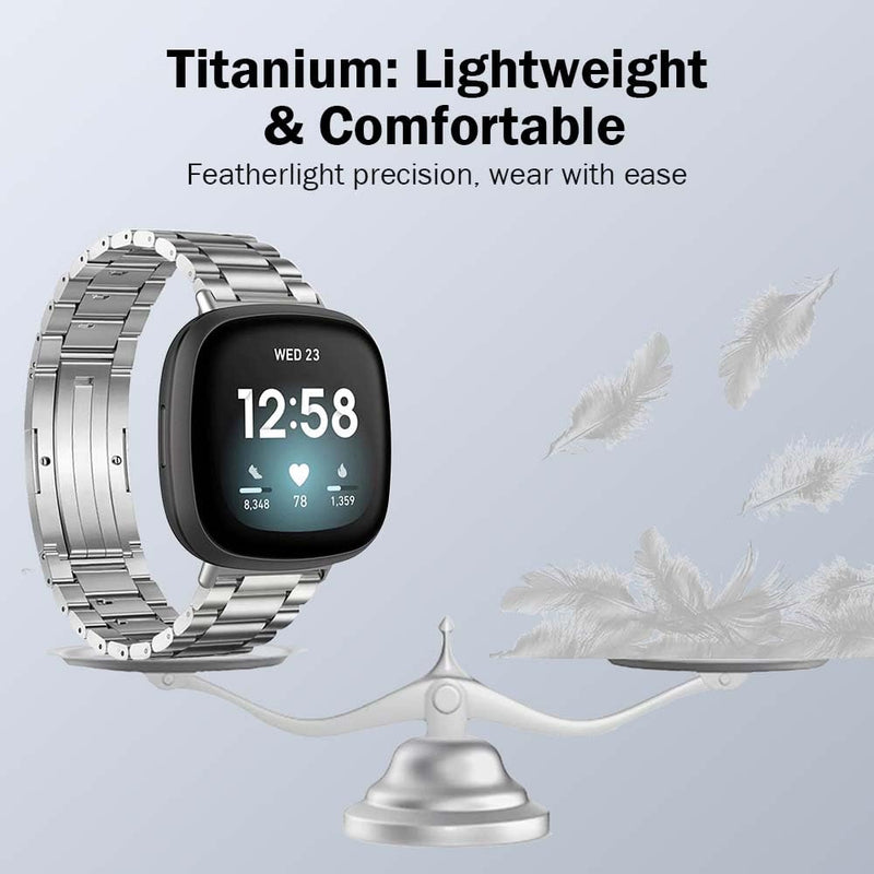 No Tool Needed Titanium Watch Band for Fitbit Versa 4 3 & Sense 2 1 | Tool Free Adjustment Metal Strap|40% Lighter than Steel,Hypoallergenic,Corrosion Resistant,Durable,Fit wrist 6"-8.6",for Men black 22mm