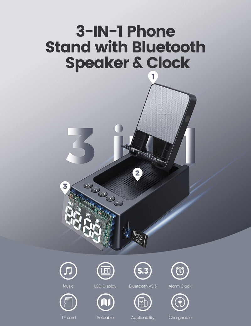 Gifts for Him, Her, Cell Phone Stand Bluetooth Speaker, Cool Tech Kitchen Gadgets Adjustable Phone Holder, Birthday for Men Women Dad Who Want Nothing Black