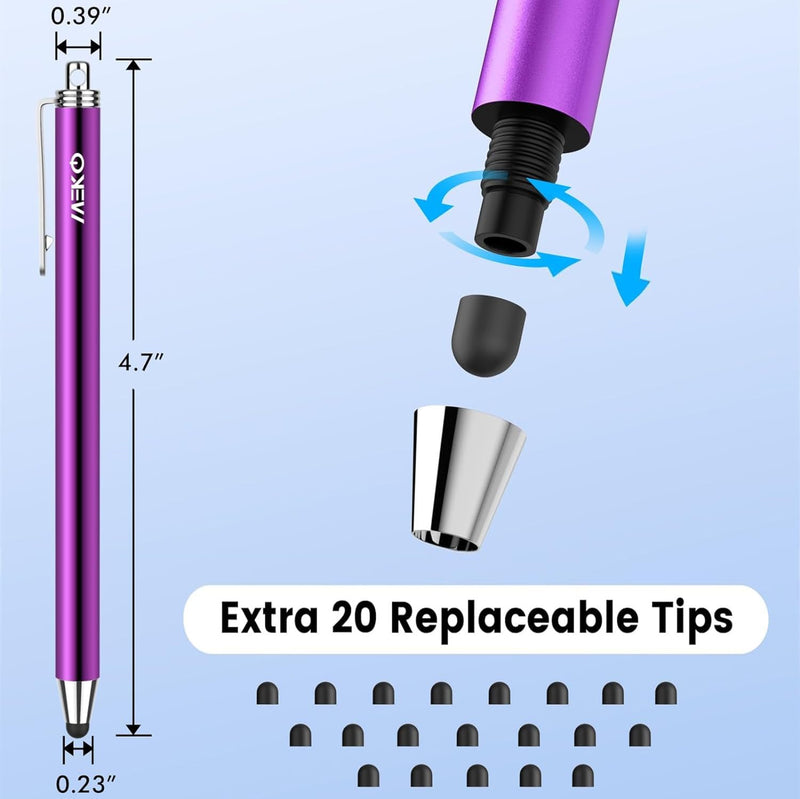 Stylus Pens for Touchscreens, MEKO 10 Pack 0.24" High Precision Replaceable Thin Tip Stylus with 20 Pcs Replacement Tips for iPad iPhone Tablets Smartphone&All Universal Touch Screen(10 Stylus+20Tips)