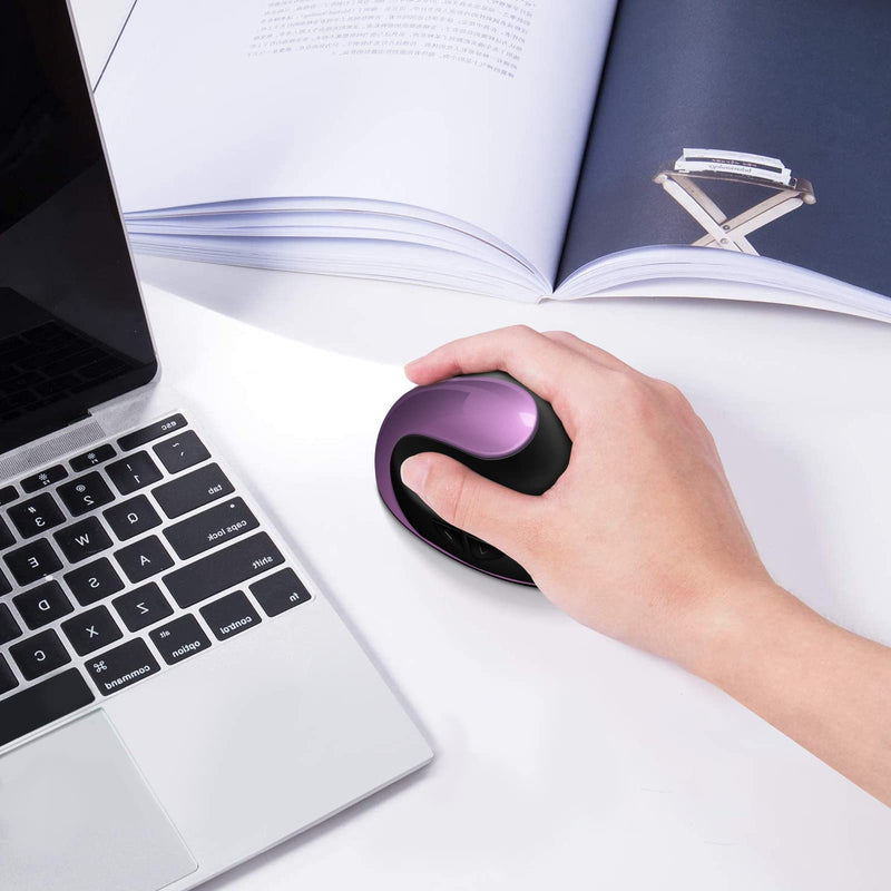Ergonomic Mouse Wireless,Rechargeable Vertical Mouse with 6 Buttons 3 Adjustable 800/1200/1600 DPI for Laptop, Desktop, PC, MacBook (Purple) Purple
