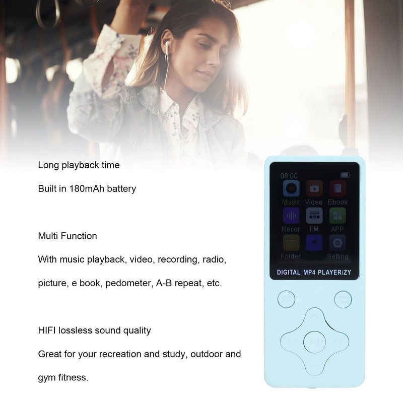 64GB MP3 Player, HiFi Lossless Sound Portable MP3 Player with 64GB Memory, 1.8 Inch LCD Screen Bluetooth Music Player with FM Radio E Book Voice Record Function (Blue) Blue