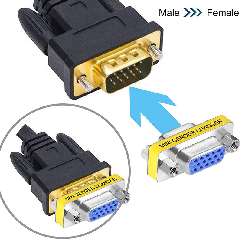 DKARDU 6 PCS VGA SVGA Coupler Connector, H15 Female to Female Male to Male Gender Changer Adapter, Male to Female Mini Gender Changer