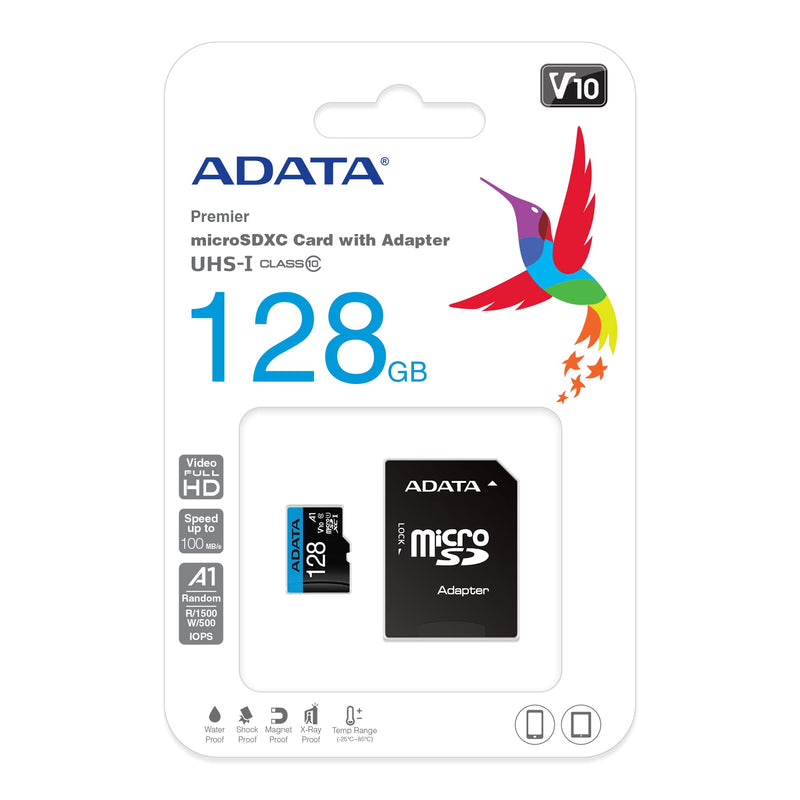 ADATA Premier 128GB MicroSDHC/SDXC UHS-I Class 10 V10 A1 Memory Card with Adapter Read up to 100 MB/s (AUSDX128GUICL10A1-RA1)