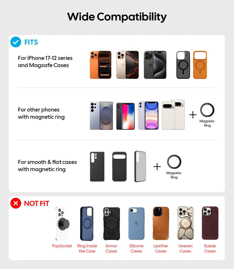 Wigoo for Tesla Model 3/Y/YL Accessories Magnet Phone Mount, Extendable Arm | Strongest Magnet, No View Blocking, No Glue, Screen Side Holder, Provide Magnetic Ring for MagSafe iPhone 17-12 & Android